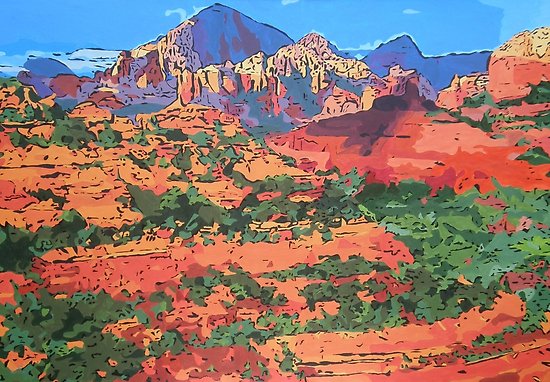 550x382 Sedona Arizona Red Rock Painting Posters By Arniesart Redbubble - Red Rock Painting