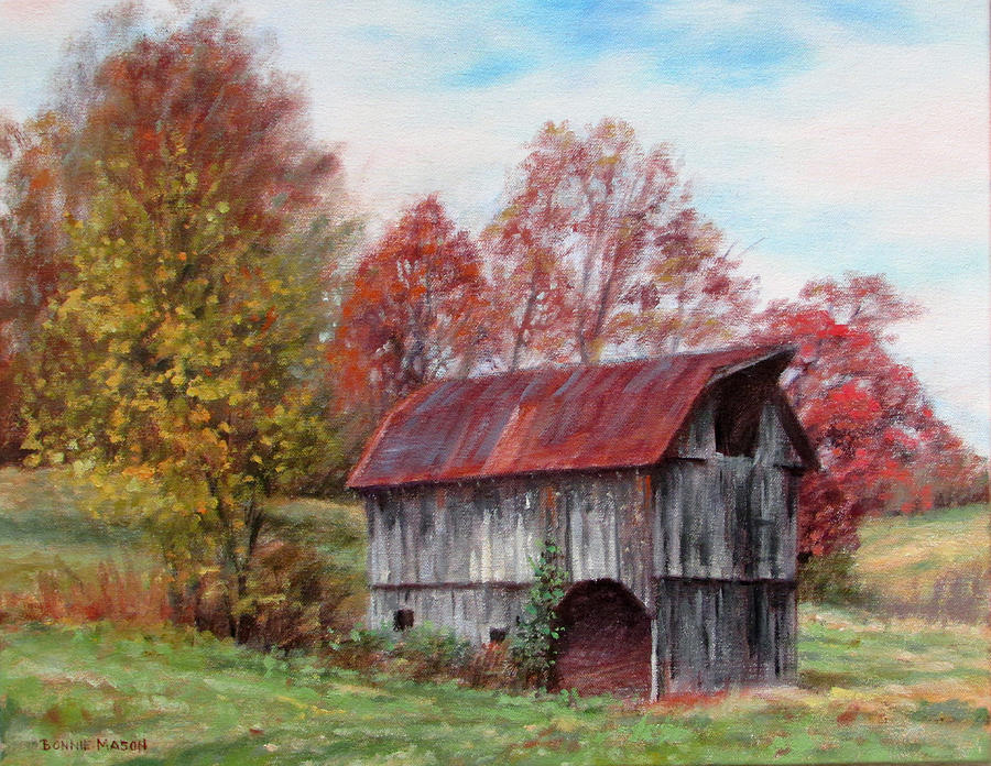 900x696 Off The Beaten Track Old Barn With Red Roof Painting By Bonnie Mason - Red Roof Painting