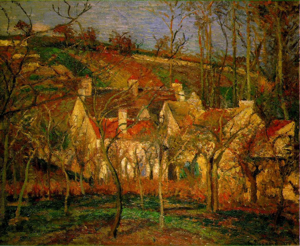 1018x835 The Red Roofs Camille Pissarro 1877 - Red Roof Painting