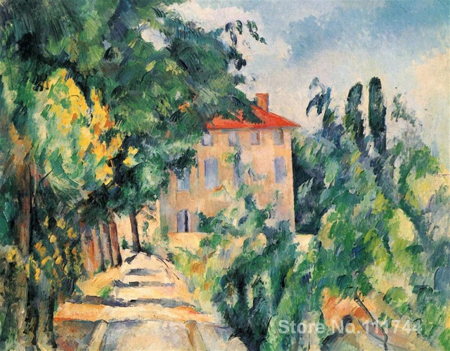 640x499 Impressionist Wall Art Paintings House With Red Roof Paul Cezanne - Red Roof Painting