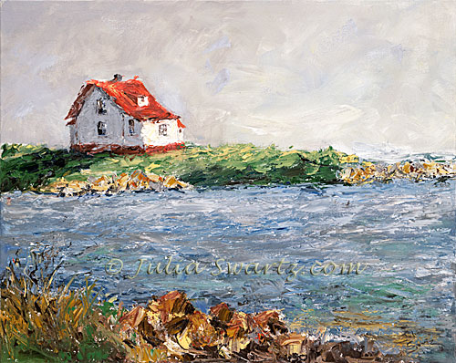 500x398 Julia Swartz Fine Art Gallery Red Roof Maine - Red Roof Painting