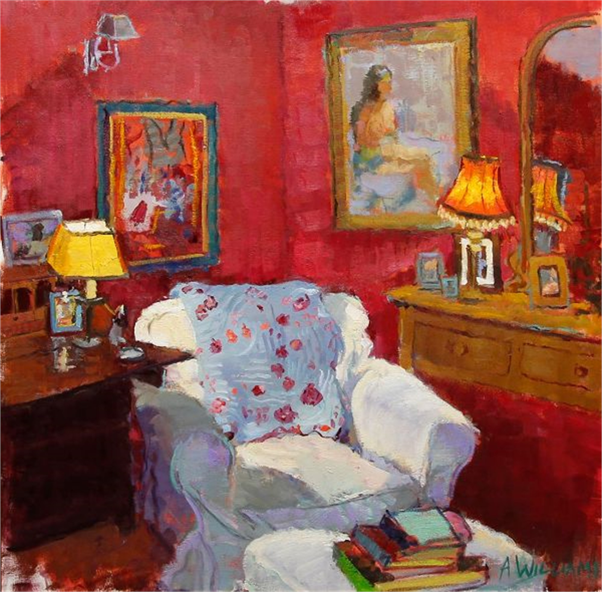 2000x1967 Interior Red Room Hagan Fine Art - Red Room Painting