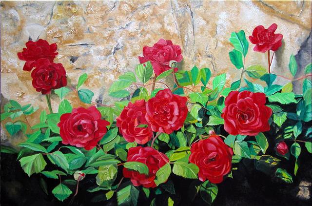 640x422 Matthew Bates Artwork Red Roses Original Painting Oil Floral Art - Red Rose Oil Painting