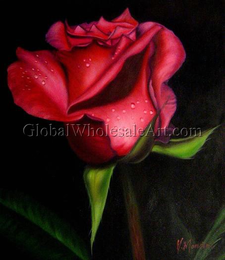 454x525 A Stunning Red Rose - Red Rose Oil Painting