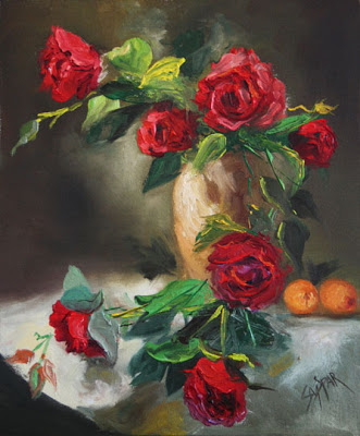 331x400 The Daily Muse By Susan Martin Spar Oil Painting Of Red Roses - Red Rose Oil Painting