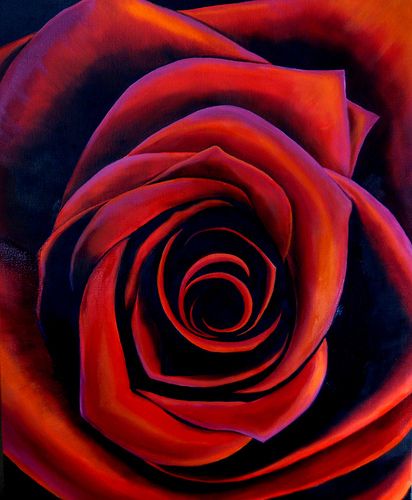 412x500 Abstract Dimension Red Red Rose - Red Rose Oil Painting