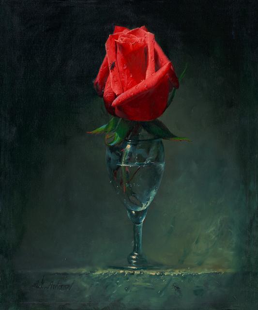 533x640 Alexei Antonov Red Rose Oil Paintings - Red Rose Oil Painting