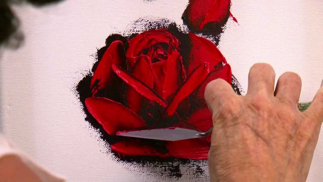 1280x720 How To Paint A Red Rose In Oil With A Palette Knife In Only 10 - Red Rose Oil Painting