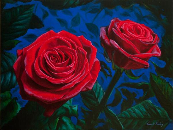 600x450 Love In The Dark - Red Rose Oil Painting