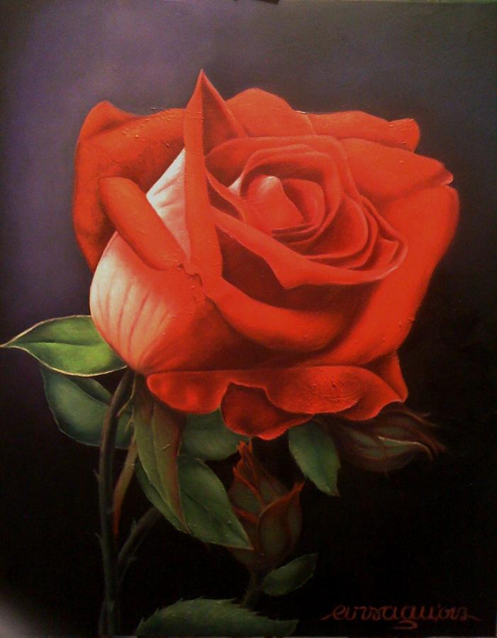 701x900 Red Rose Painting By Artur Guzina - Red Rose Painting