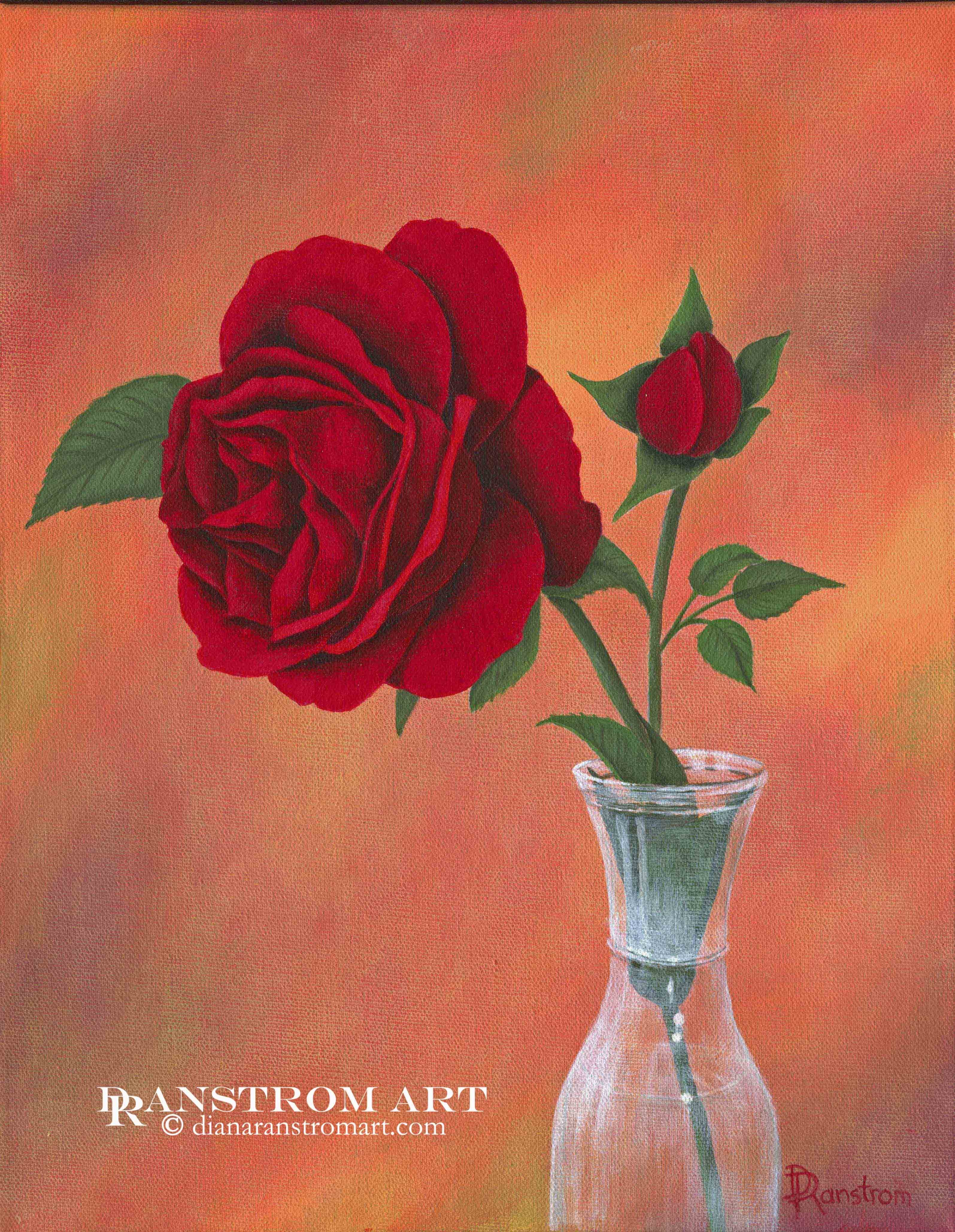 3190x4113 Red Roses In Vase, Original Acrylic Painting - Red Rose Painting