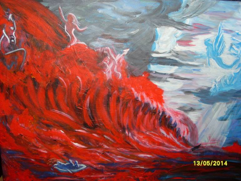 770x578 Saatchi Art Big Fight Fantasy War Landscape Red Sea Blue Angels - Red Sea Painting
