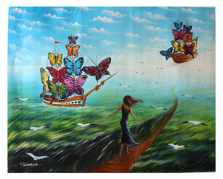 750x602 Eugene Poliarush Original Oil On Canvas Surreal Painting Crossing - Red Sea Painting