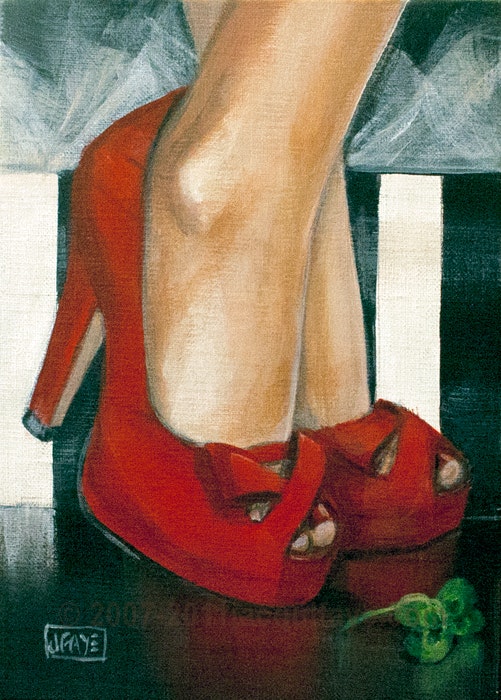 501x700 In Clover . Red Shoe Painting By Jacqui Faye By Artist Jacqui - Red Shoe Painting