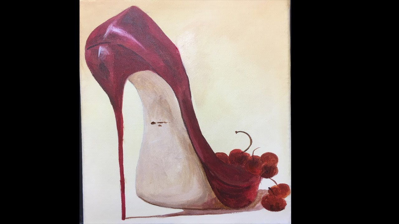1280x720 Red Shoe, Beginners Acrylic Painting, Clive5art - Red Shoe Painting