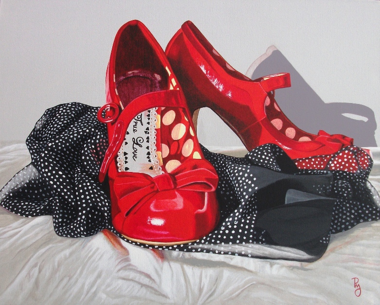 782x628 Red Shoes,black Chiffon Daler Rowney - Red Shoe Painting