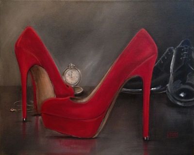 400x320 Somewhere In Time, Red Shoe Series By Jacqui Faye, Painting By - Red Shoe Painting