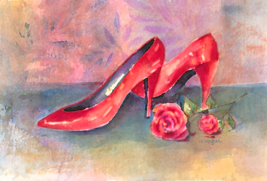 900x611 The Red Shoes Painting By Arline Wagner - Red Shoe Painting