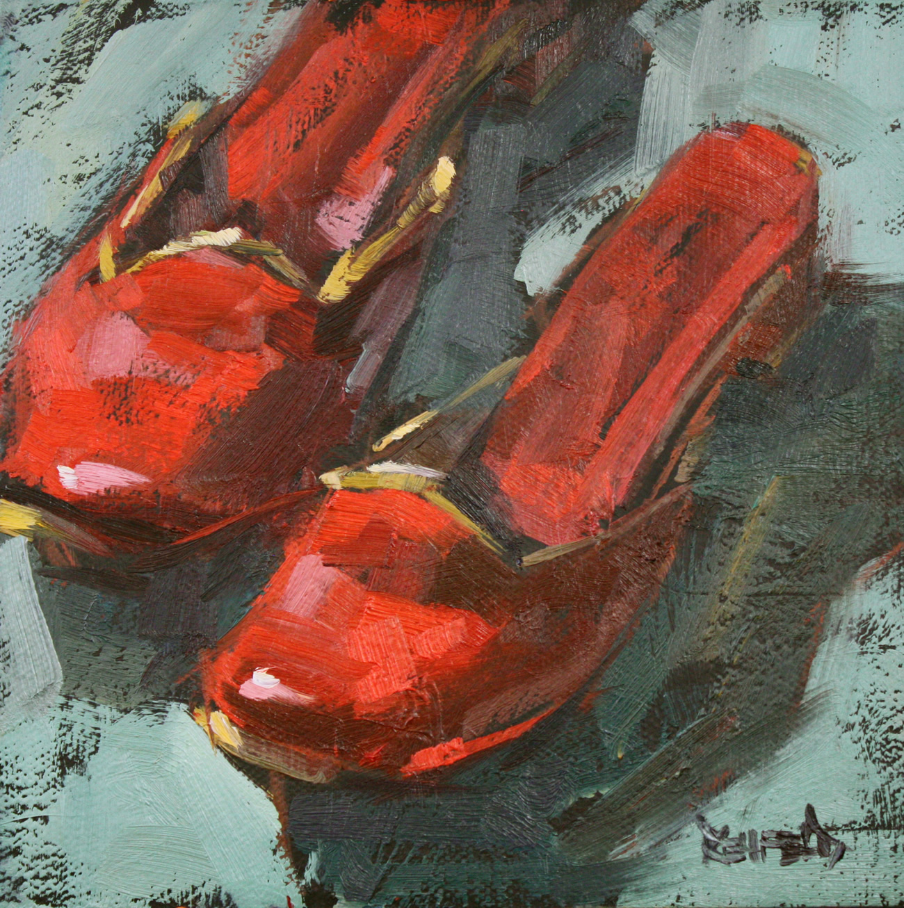 1300x1306 Cathleen Rehfeld Daily Painting Red Shoes - Red Shoe Painting