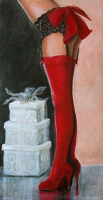206x400 Gift Wrapped'. Another Painting By Jacqui Faye In Her Red Shoe - Red Shoe Painting