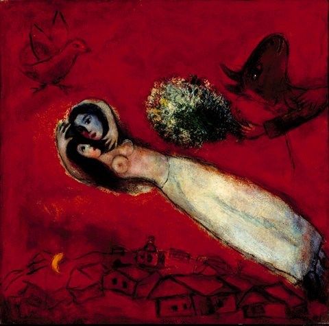 480x475 Marc Chagall Lovers In The Red Sky 50% Off - Red Sky Painting