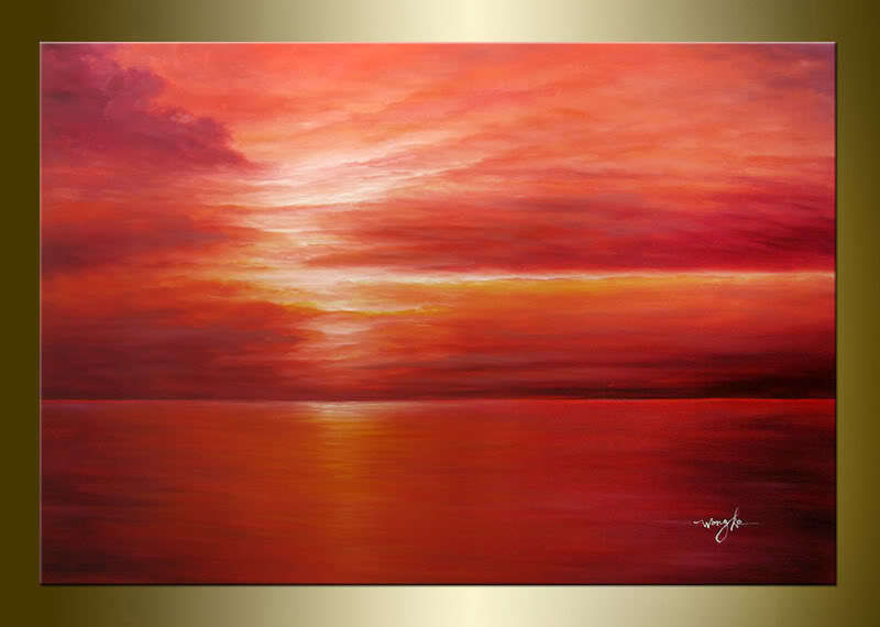 800x570 Wangke Red Sky Hand Painted Seascape Oil Painting Bestbid Mall - Red Sky Painting