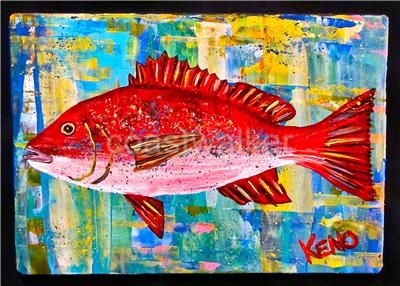 400x286 Red Snapper Fish Painting Maine Abstract Folk Art Outsider - Red Snapper Painting
