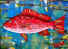 236x170 Gone Fishing By Beth Carrington Brown Art Fish - Red Snapper Painting