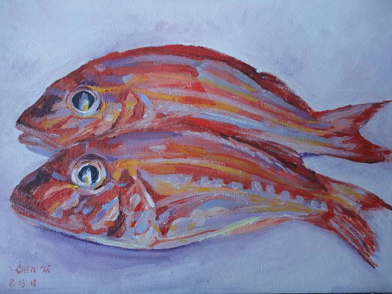 770x578 Saatchi Art Red Fish Painting By Chen Xi - Red Snapper Painting