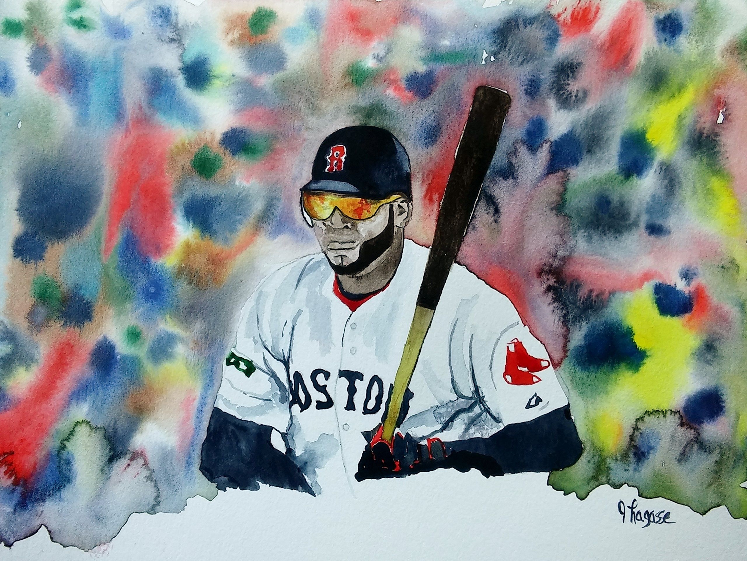 2560x1921 David Ortiz, Watercolor Print, Red Sox Painting, , Watercolor - Red Sox Painting