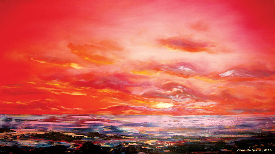 900x506 Red Sunset Painting By Gina De Gorna - Red Sunset Painting