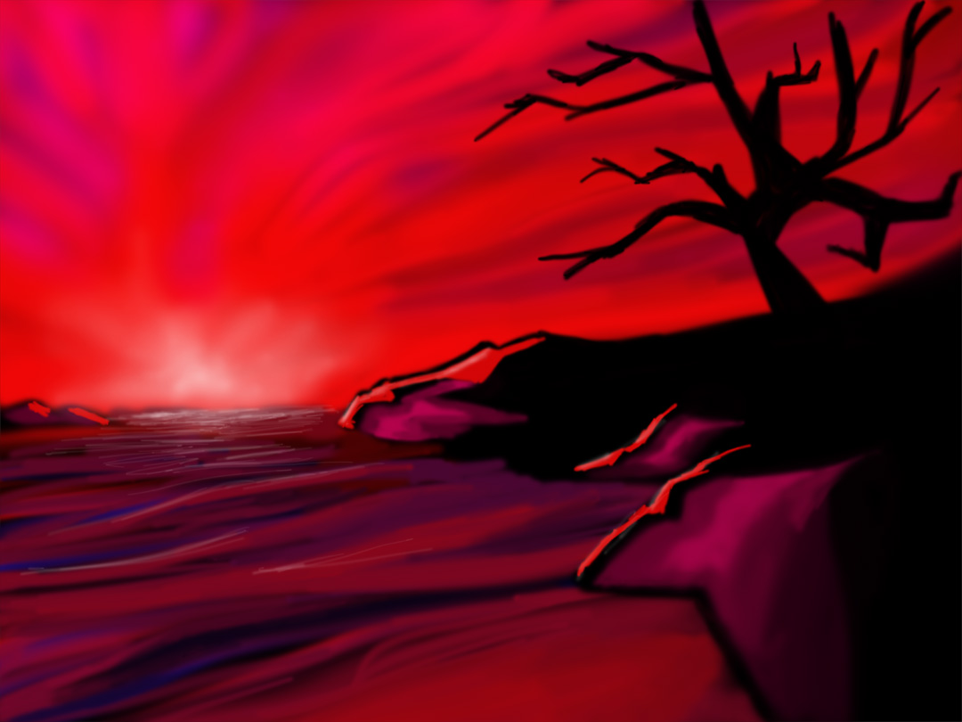 1080x810 Red Sunset Digital Painting By Clayton Kashuba - Red Sunset Painting