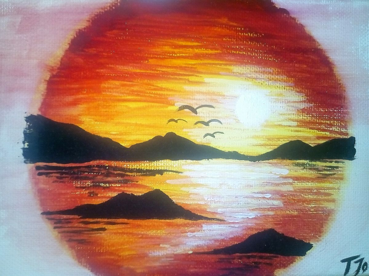 Red Sunset Painting at PaintingValley.com | Explore collection of Red ...