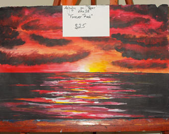 340x270 Red Sunset Painting Etsy - Red Sunset Painting