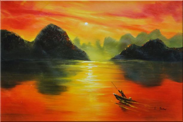 612x408 Small Boat - Red Sunset Painting