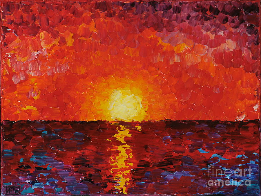 900x675 Sunset Painting By Teresa Wegrzyn - Red Sunset Painting