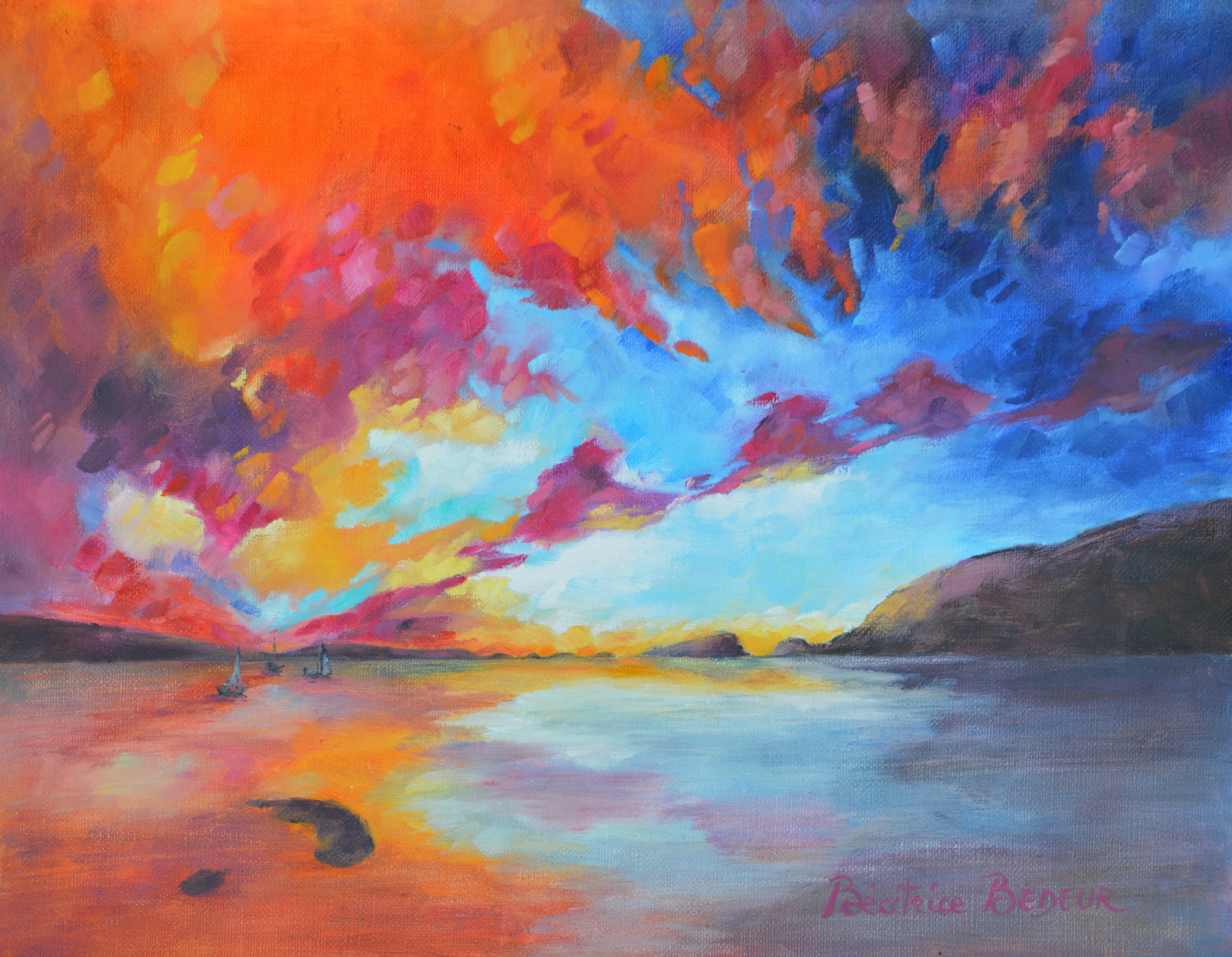 4711x3659 Beatrice Bedeur Artwork Red Sunset In St John Vi Original - Red Sunset Painting