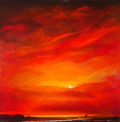 475x483 Grote Oct 26 Red Sunset Sunrise Original Painting Farm Landscape - Red Sunset Painting