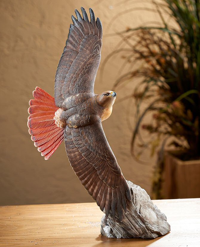 670x825 Soaring Red Tailed Hawk Bird Hand Painted Sculpture - Red Tailed Hawk Painting
