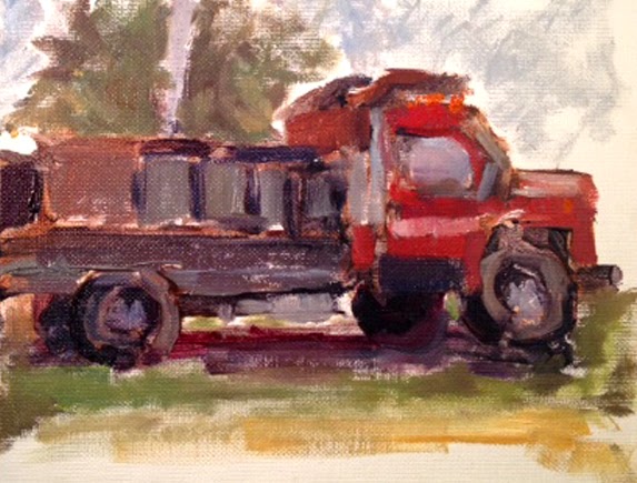 573x435 Painting By The Lake Red Truck - Red Truck Painting