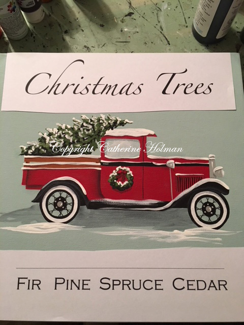 480x640 Catherine Holman Folk Art Christmas Red Truck Painting - Red Truck Painting