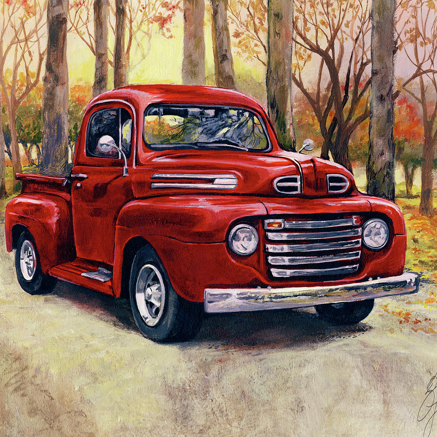 900x900 Vintage Red Pick Up Truck Painting By Gina Jane - Red Truck Painting