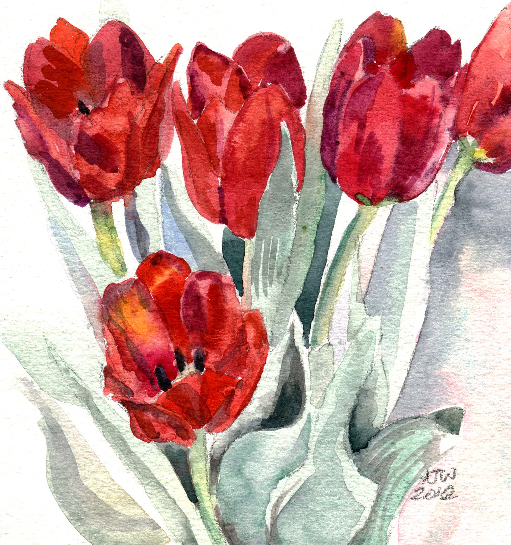 1796x1913 Red Tulips A Painting A Day Lemon A Day - Red Tulip Painting