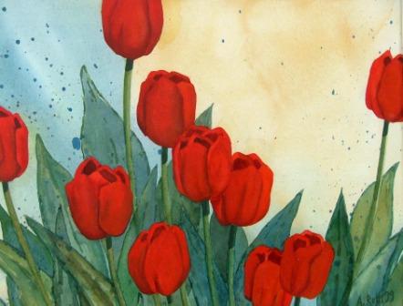 442x336 Angie's Floral Paintings - Red Tulip Painting