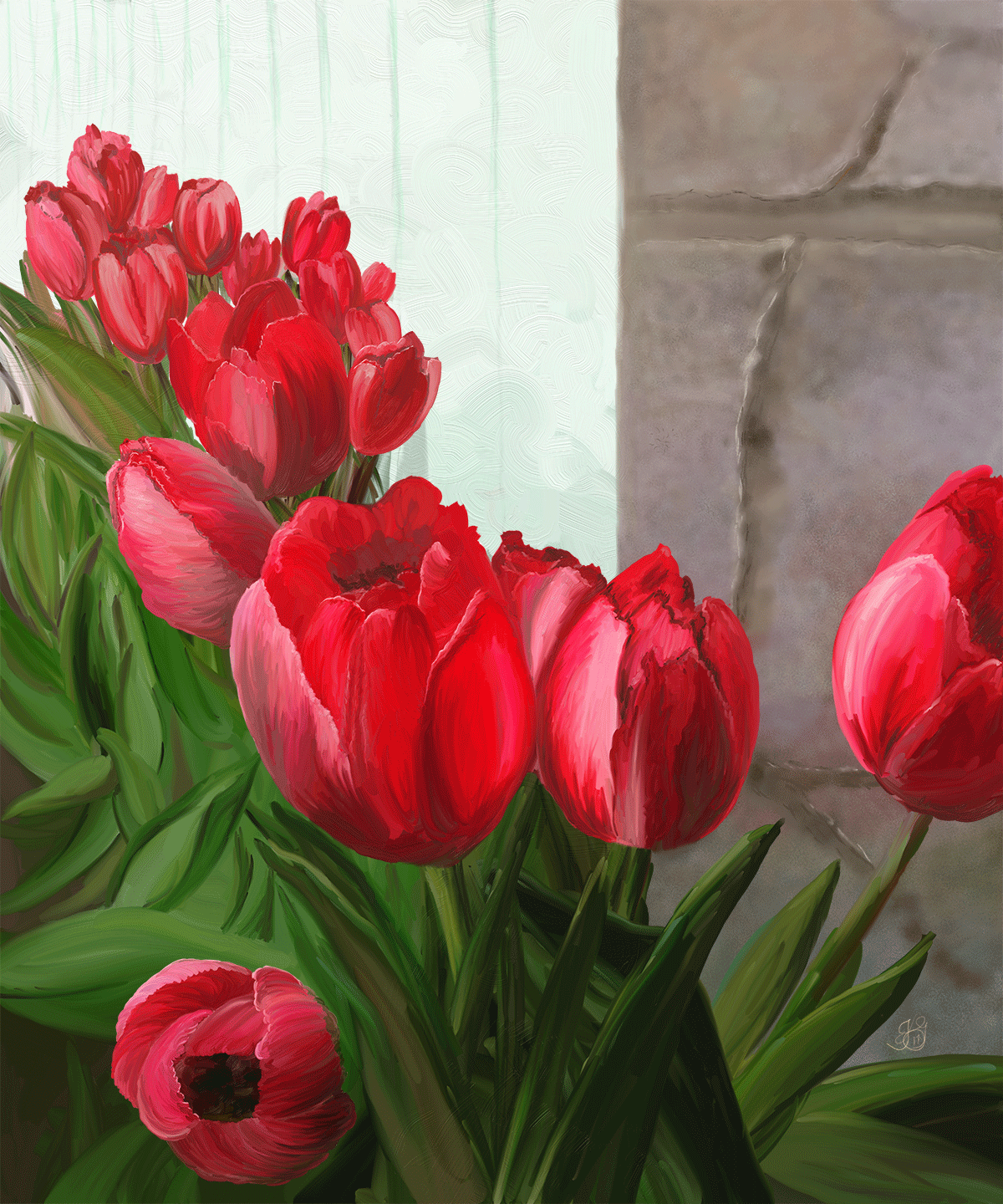1200x1440 Karen Goeller Digital Painting Red Tulips In New Hope - Red Tulip Painting
