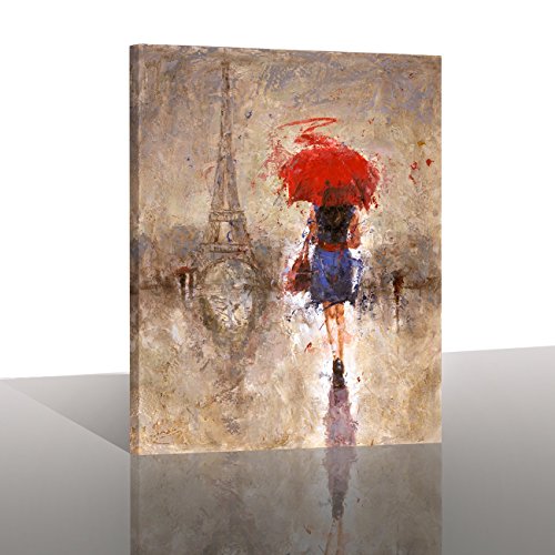 500x500 Canvas Prints Red Umbrella Walking On Paris Canvas Wall Painting - Red Umbrella Canvas Painting