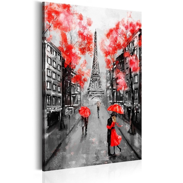 640x640 Diy Framed Canvas Painting City Landscape Paris The City Of Love - Red Umbrella Canvas Painting
