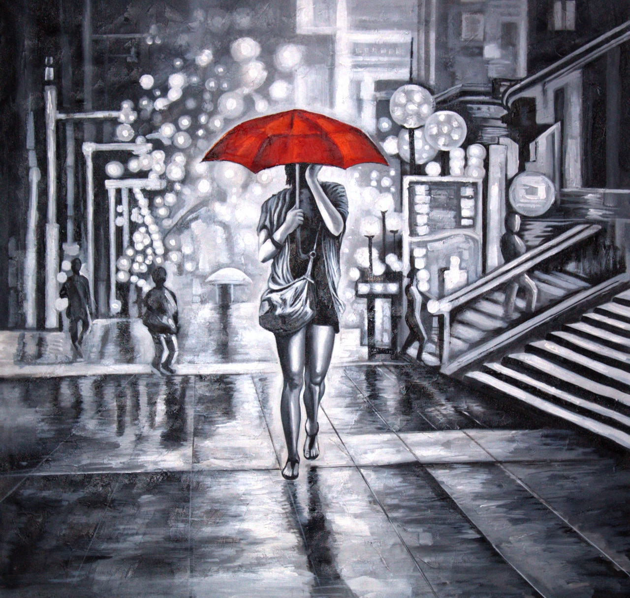 1280x1215 Buy Red Umbrella With Lady Handmade Painting By Ram Achal. Code - Red Umbrella Painting