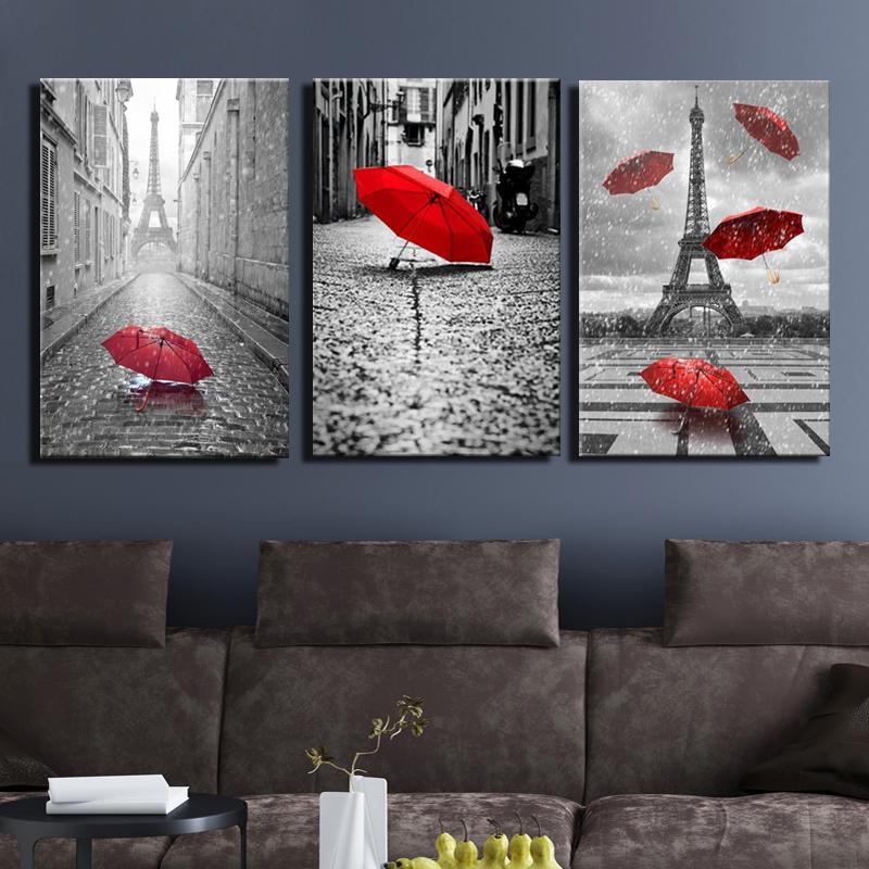 800x800 Eiffel Tower With Red Umbrella Paris Street Painting Romantic - Red Umbrella Painting