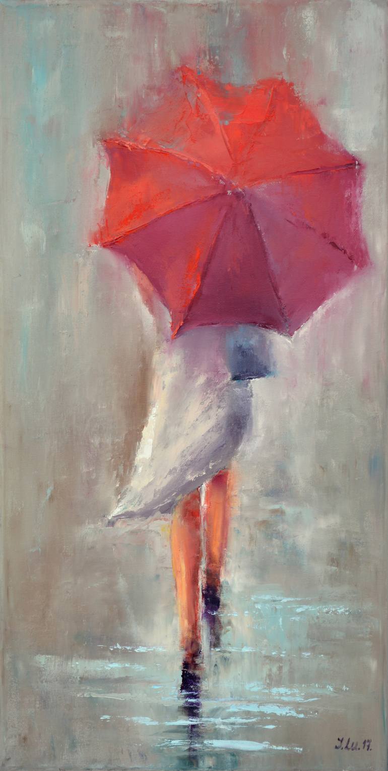 770x1527 Saatchi Art Under The Red Umbrella Painting By Elena Lukina - Red Umbrella Painting